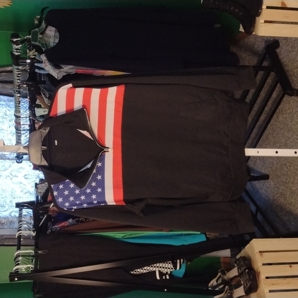 Black, patriotic zip, long sleeve shirt, size 2x. - Picture 2 of 4